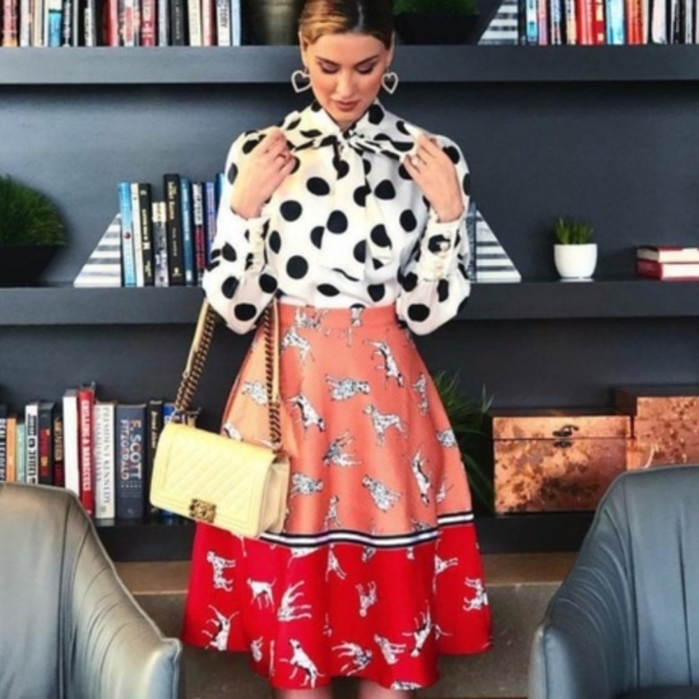 ANTHROPOLOGIE HUTCH SPORTY DALMATIAN CIRCLE SKIRT